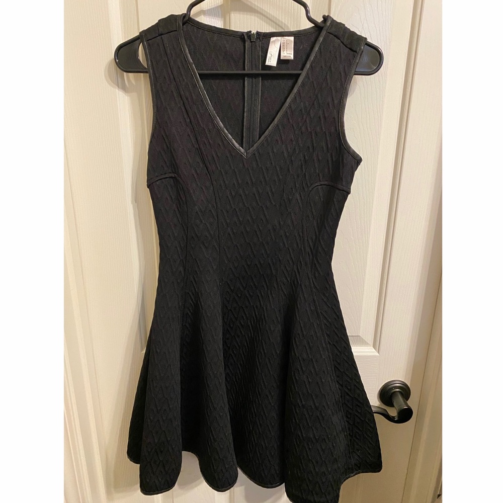 Black Dress with Leather Trim, Size Small